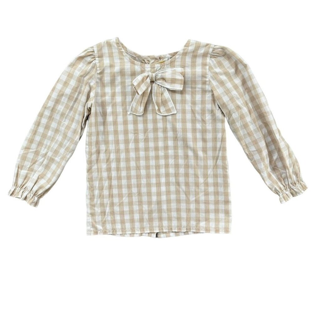 Beaufort Bonnet Company Gingham Top Girls Beige White Long Sleeve Shirt Size 7